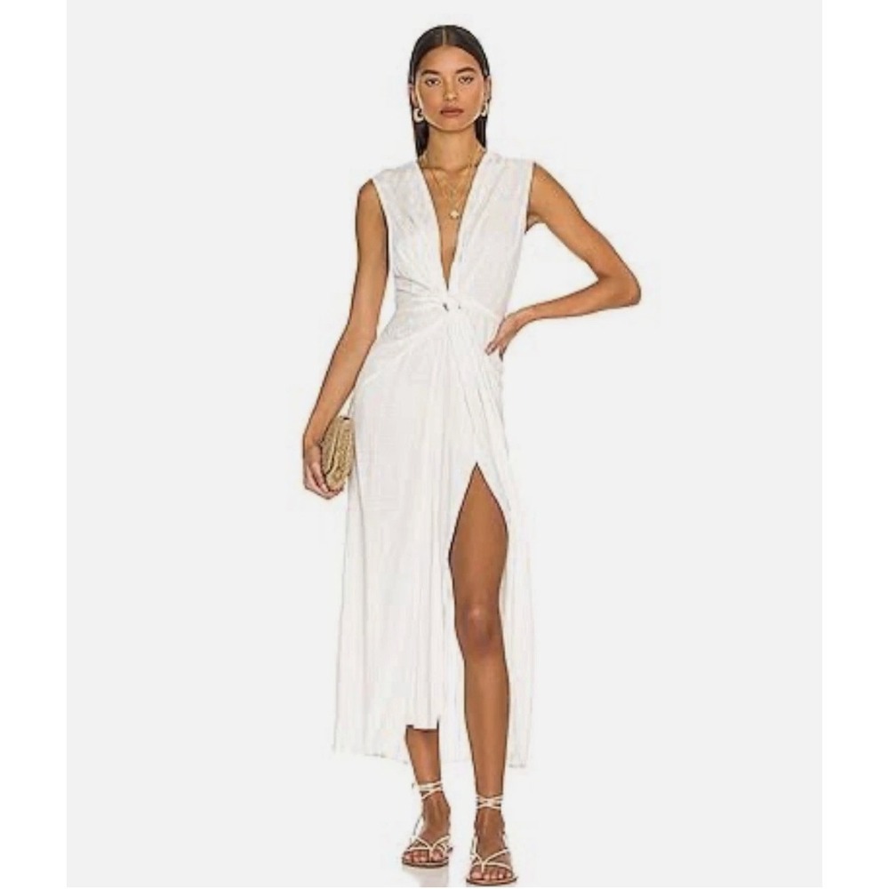 Bec & Bridge 6 Luxury White Midi Dress Plunging V Neck Backless Textured Wedding